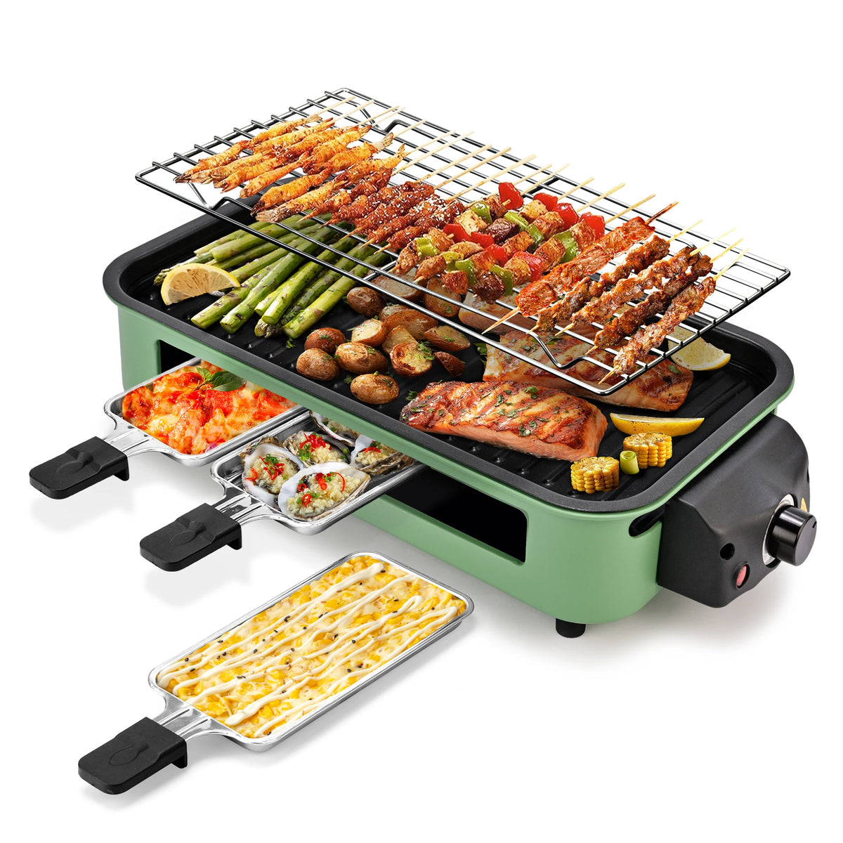 Sumetas Smokeless Electric Grill With Removable Griddle And Tray