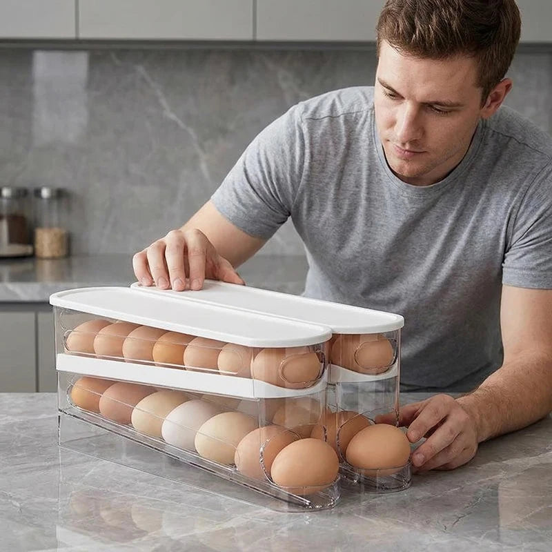 Automatic Rolling Egg Holder Rack For Refrigerator Storage