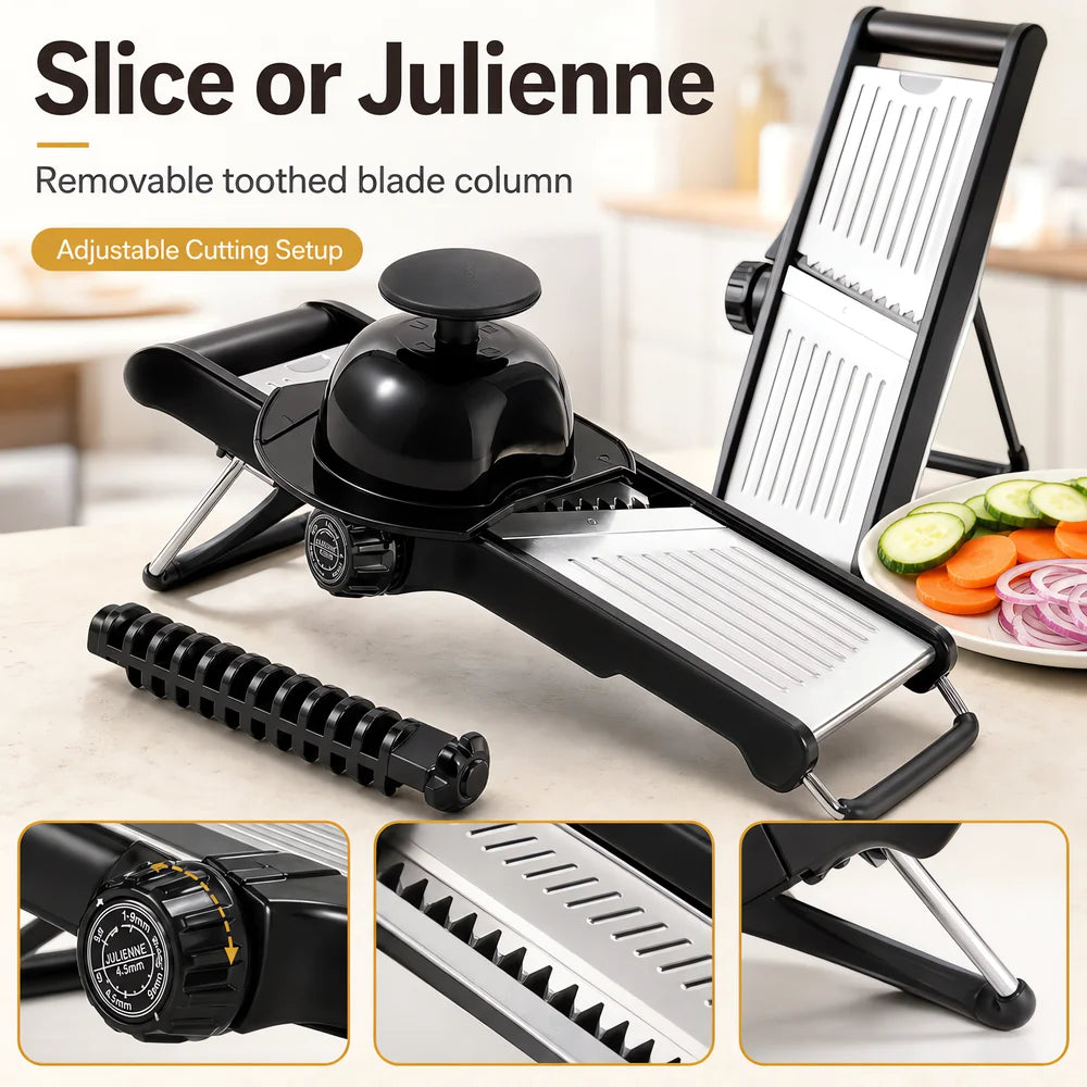 Adjustable Mandoline Slicer With Food Holder And Julienne Cutter blades