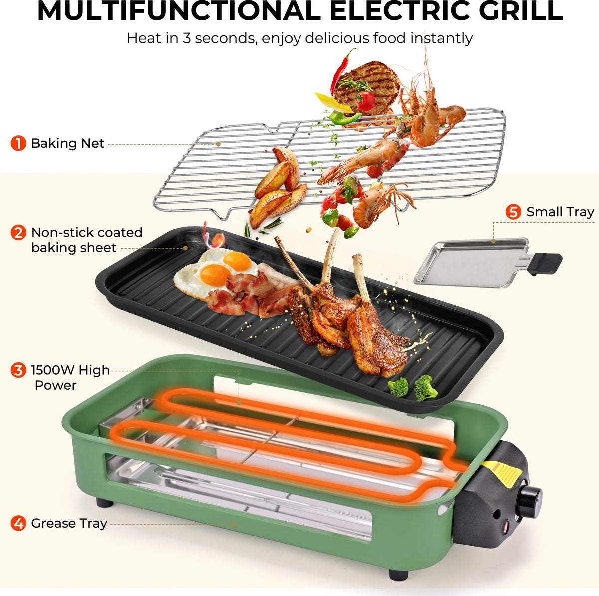 Sumetas Smokeless Electric Grill With Removable Griddle And Tray