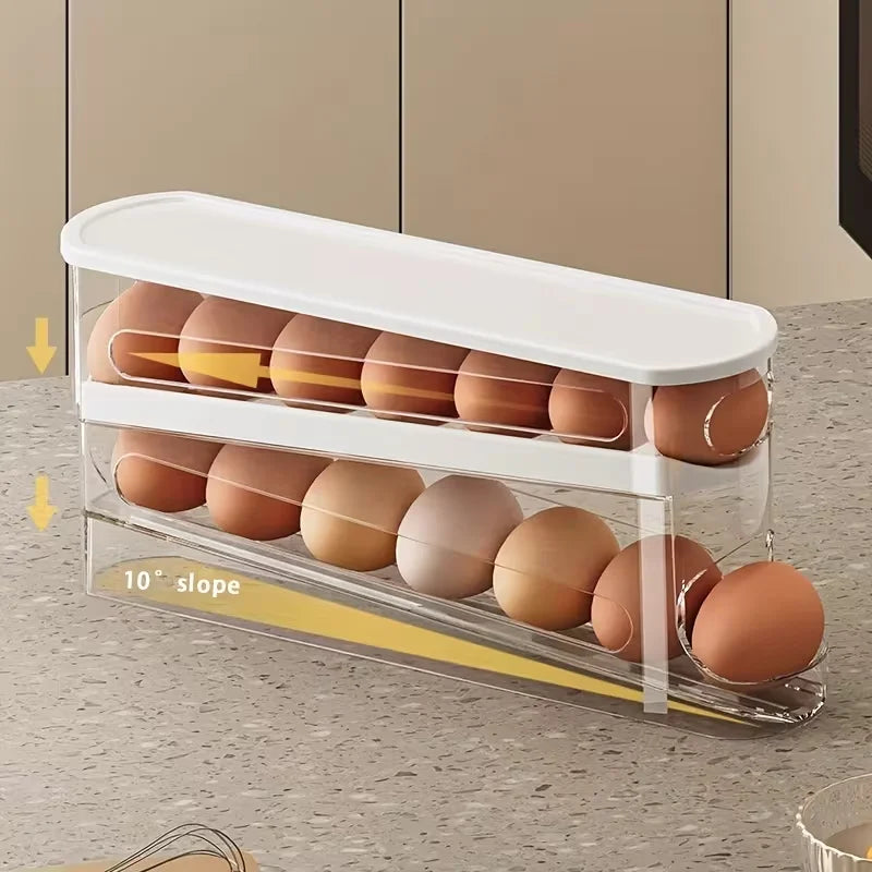 Automatic Rolling Egg Holder Rack For Refrigerator Storage
