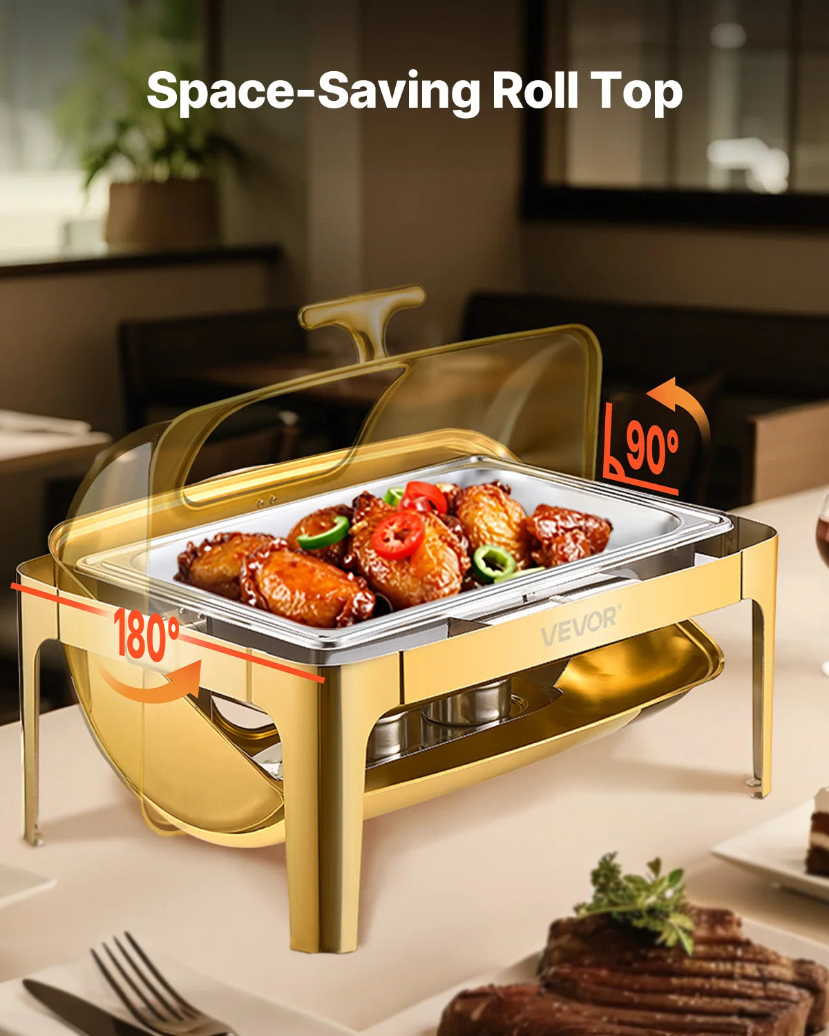 SucceBuy Stainless Steel Roll Top Chafing Dish Buffet Server