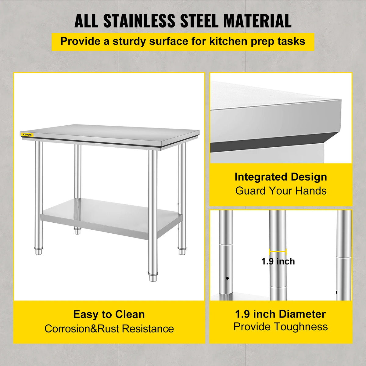 SucceBuy Stainless Steel Commercial Kitchen Work Prep Table With Undershelf