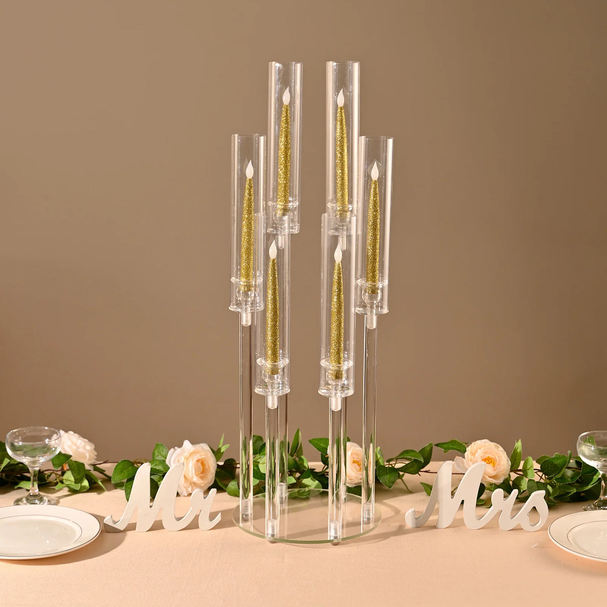 VINCIGANT Six Arm Candelabra Candle Holder For Wedding Party Decor