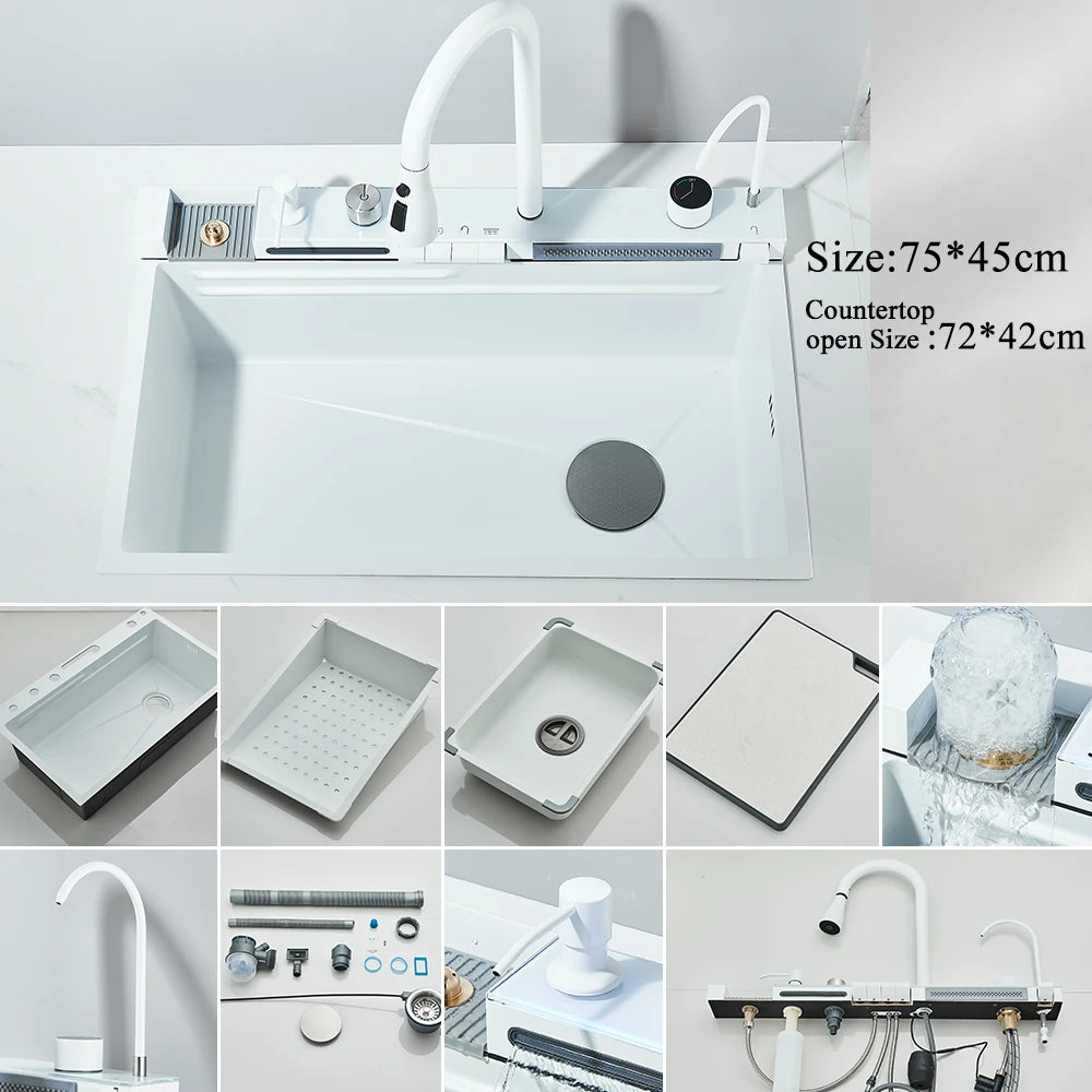 MYQualife Stainless Steel Waterfall Kitchen Sink With Digital Faucet Set