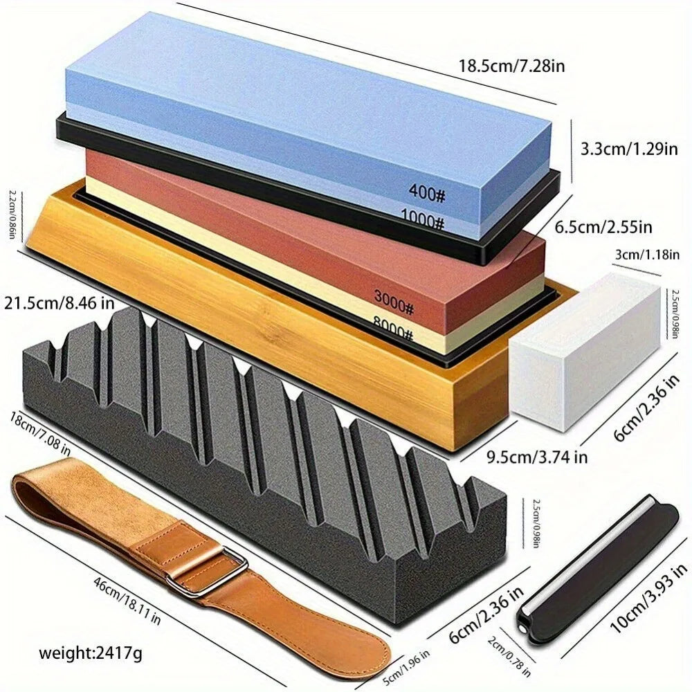 Professional Knife Sharpening Stone Set With Bamboo Base And Accessories