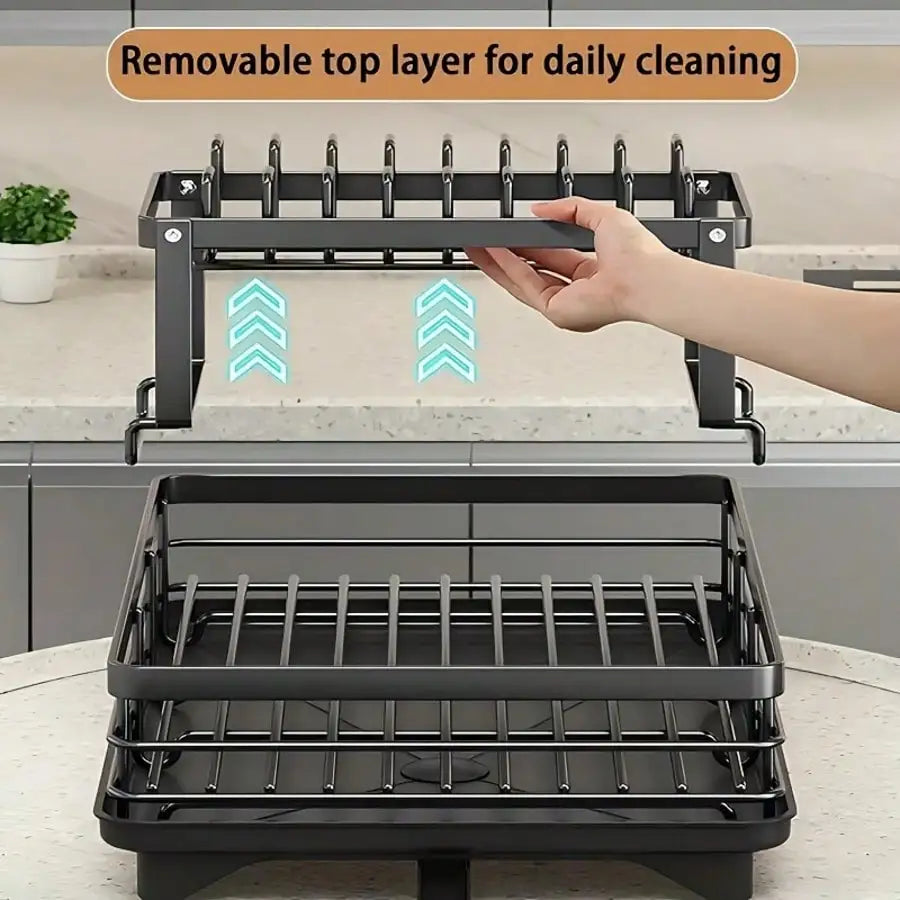 Retractable Stainless Steel Dish Rack With Pot Cup Storage