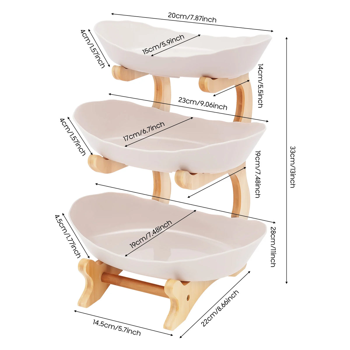 Three Tier Fruit Serving Tray With Bamboo Stand For Parties