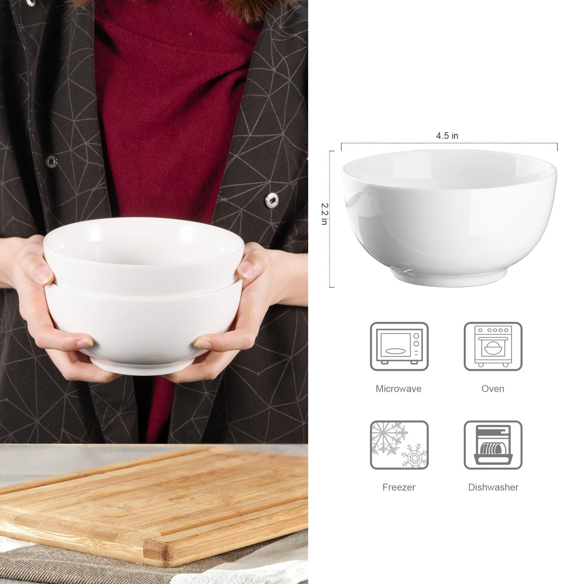 Porcelain Bowls for Cereal, Soup, Salad and Pasta, Microwave Safe