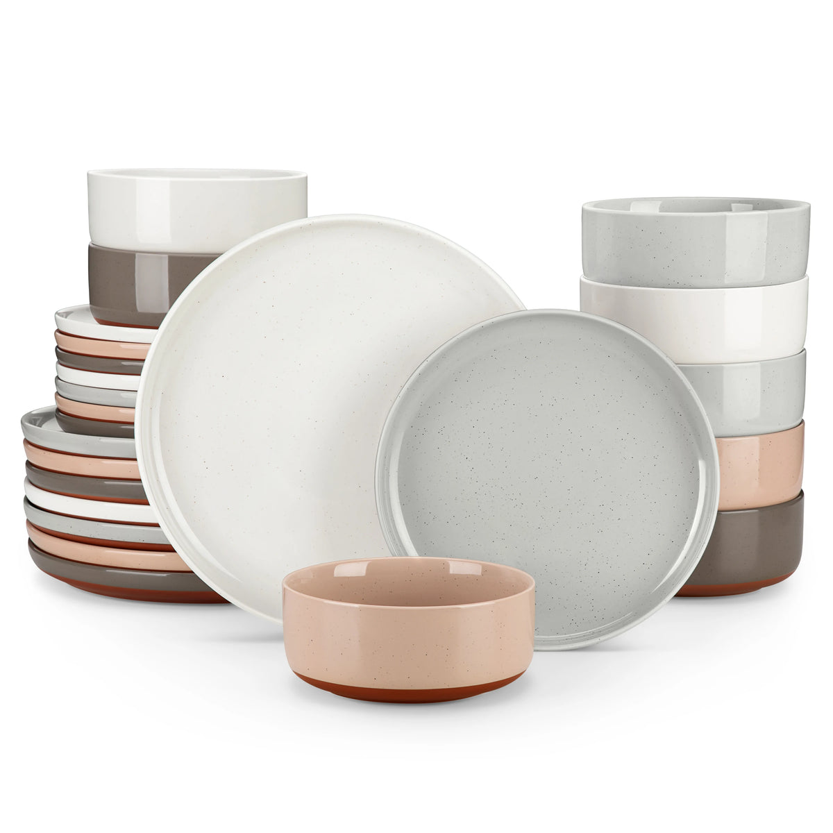 MALACASA TARA Stoneware Dinnerware Set With Curved Edge Design