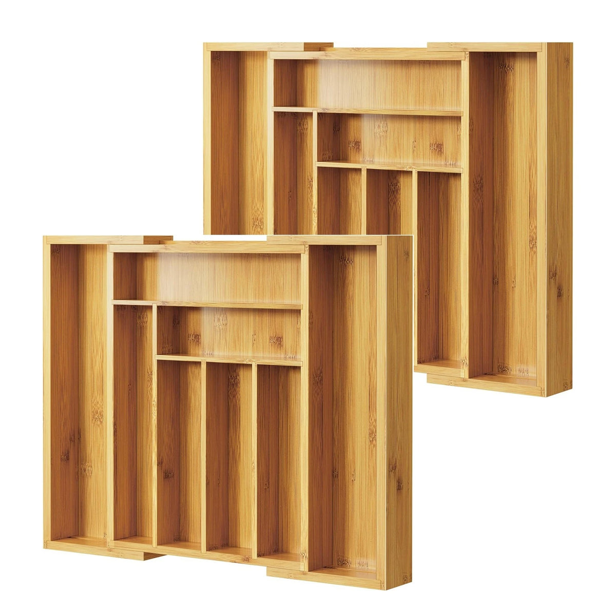 Expandable Bamboo Silverware Drawer Organizer for Kitchen Utensil Storage