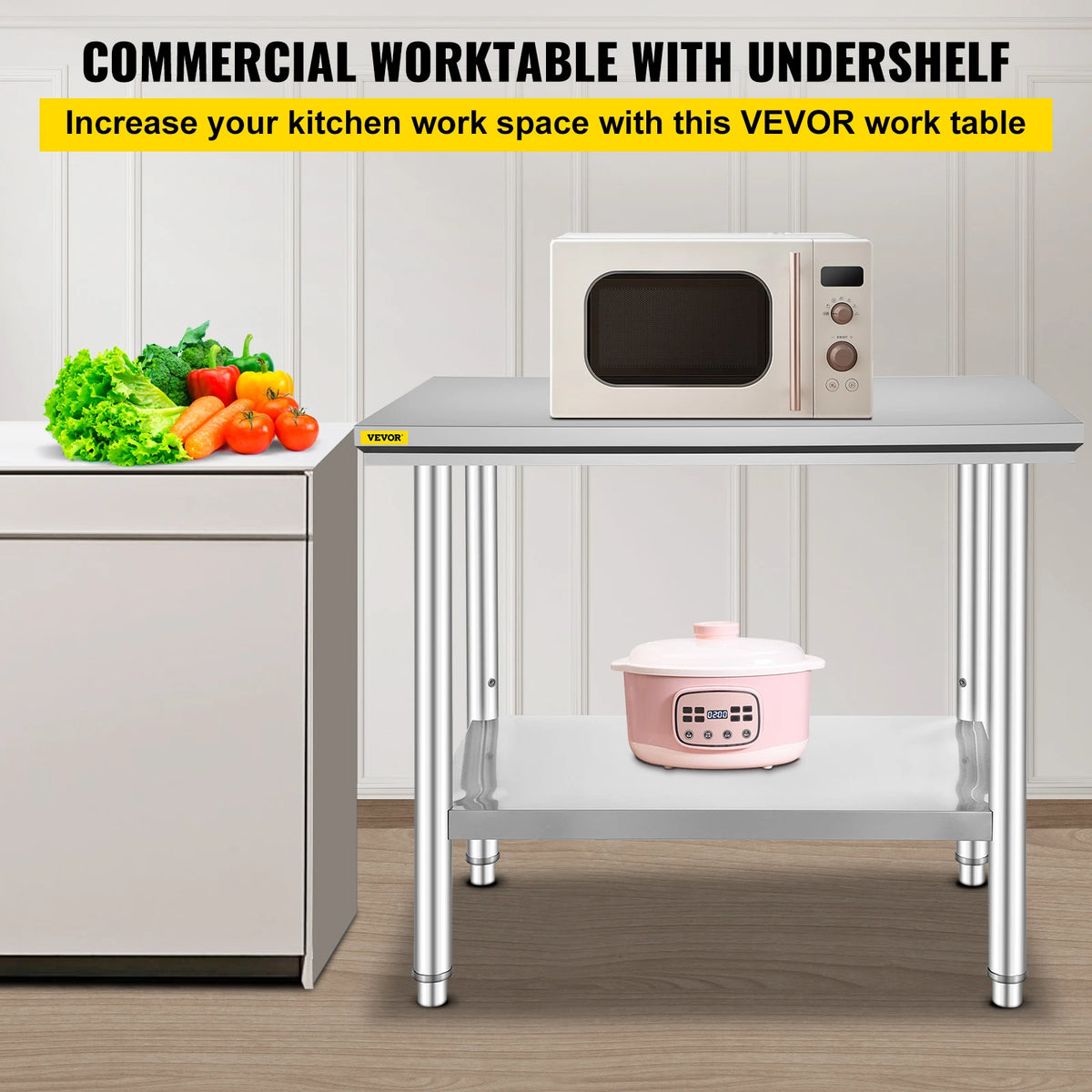 SucceBuy Stainless Steel Commercial Kitchen Work Prep Table With Undershelf