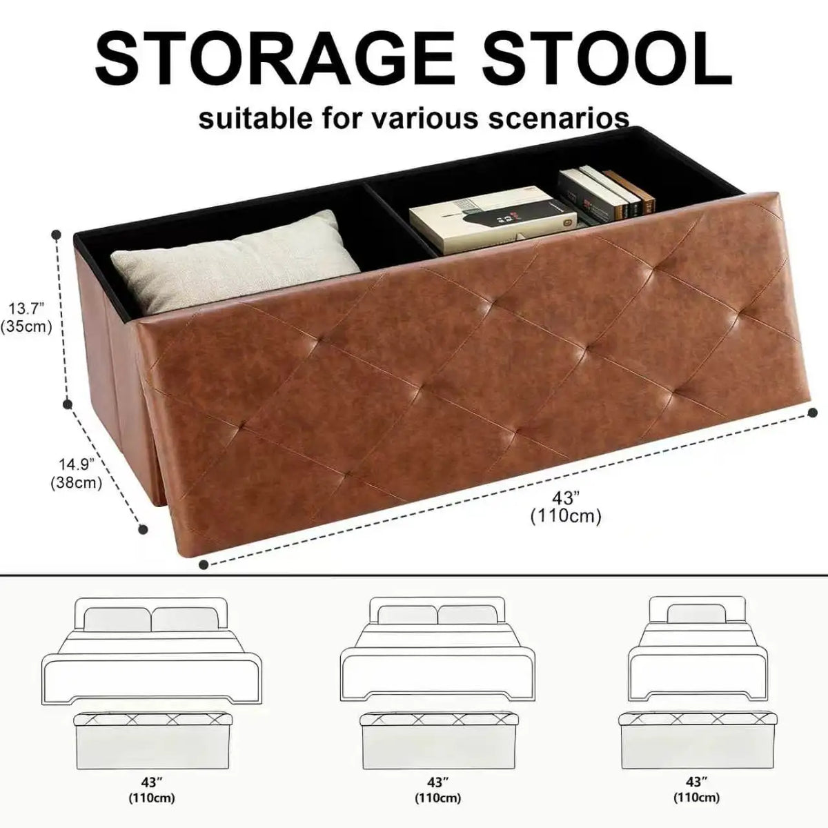 SARENZOON Folding Faux Leather Storage Ottoman Bench