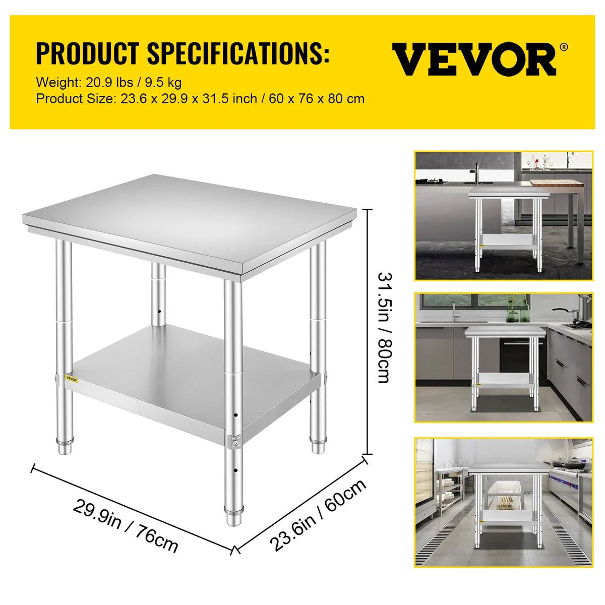 SucceBuy Stainless Steel Commercial Kitchen Work Prep Table With Undershelf