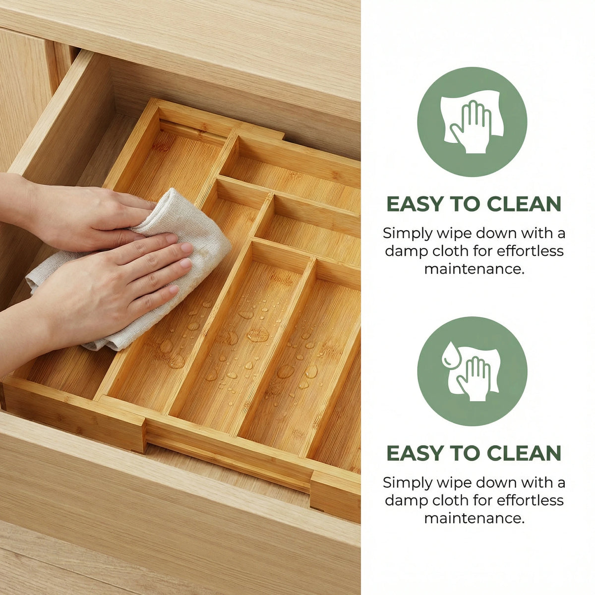 Expandable Bamboo Silverware Drawer Organizer for Kitchen Utensil Storage