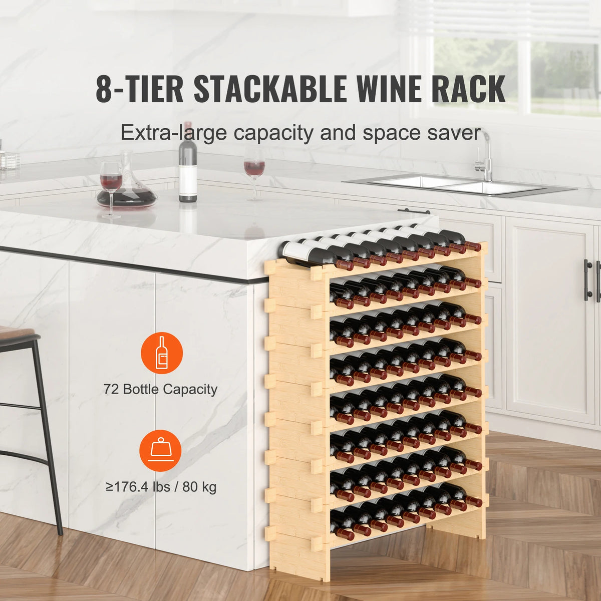 SucceBuy Stackable Bamboo Wine Rack For Kitchen Storage