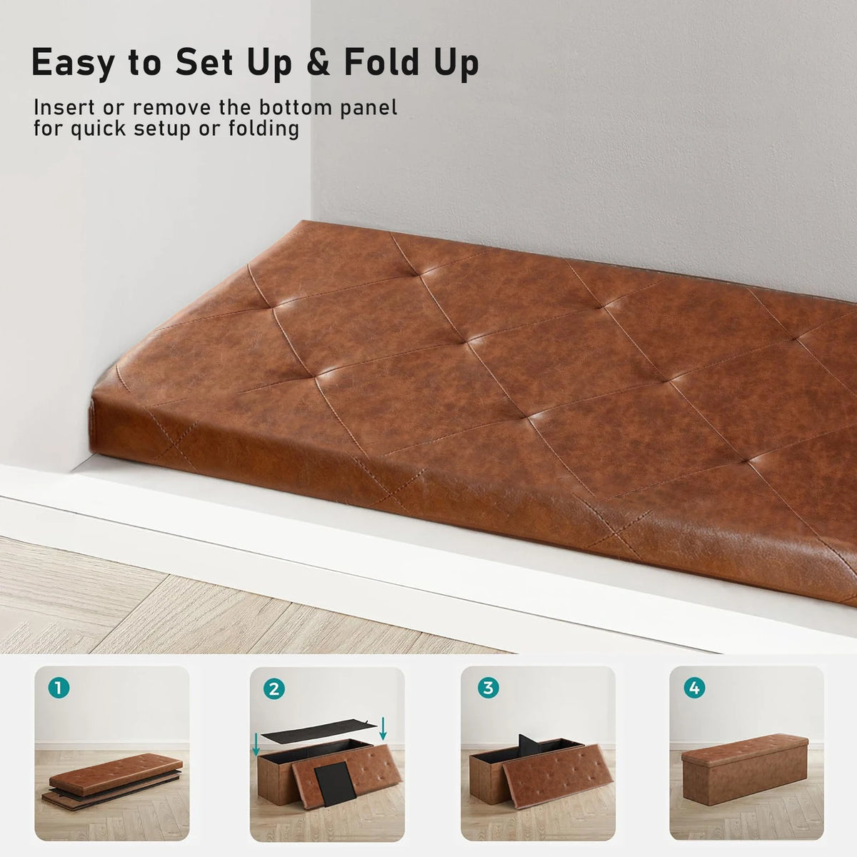 SARENZOON Folding Faux Leather Storage Ottoman Bench