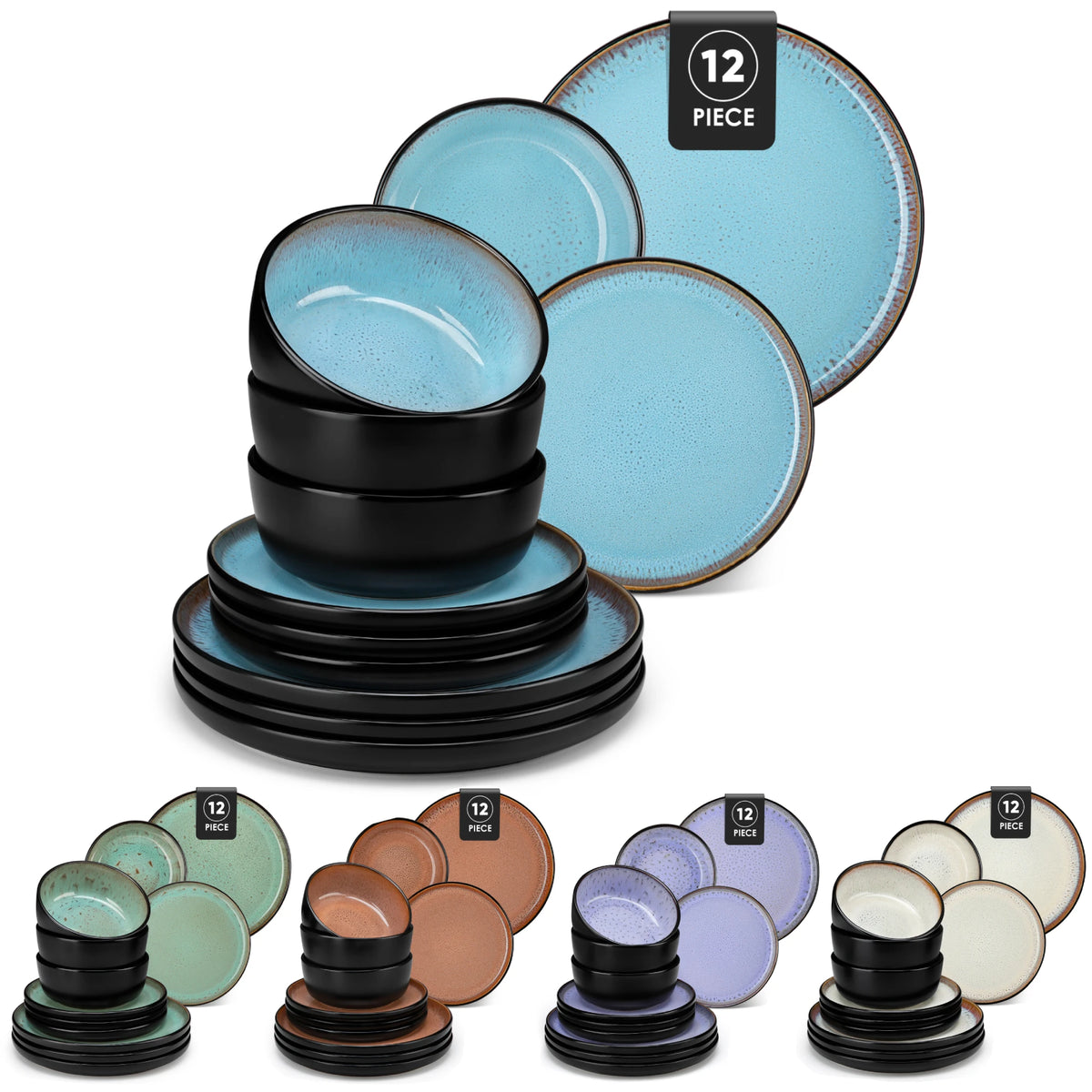 MALACASA Ceramic Dinnerware Set With Handmade Glazed Stoneware