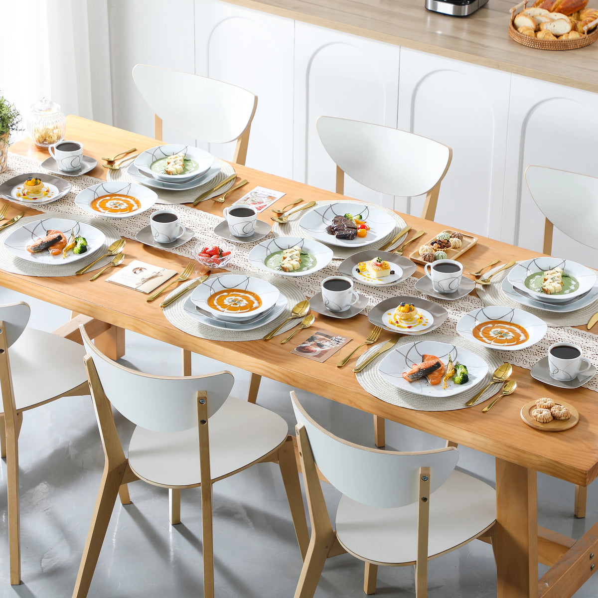 MALACASA Porcelain Dinnerware Set With Plates, Bowls, Cups And Saucers