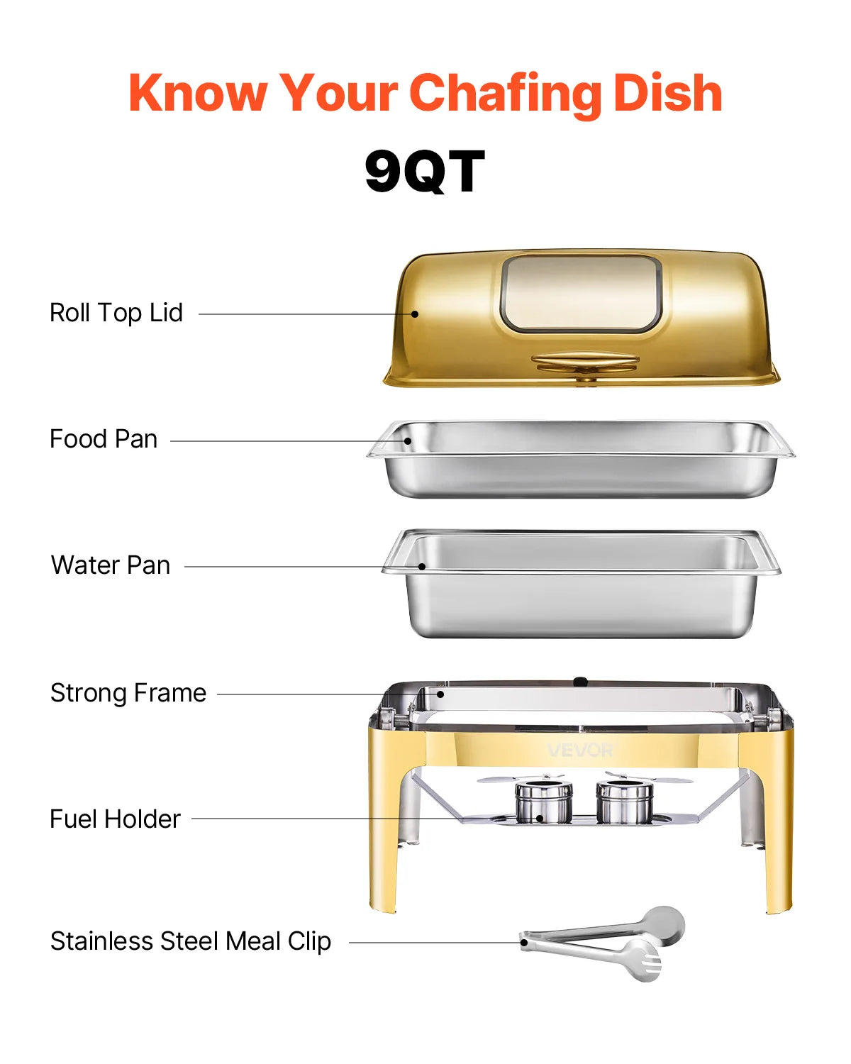 SucceBuy Stainless Steel Roll Top Chafing Dish Buffet Server
