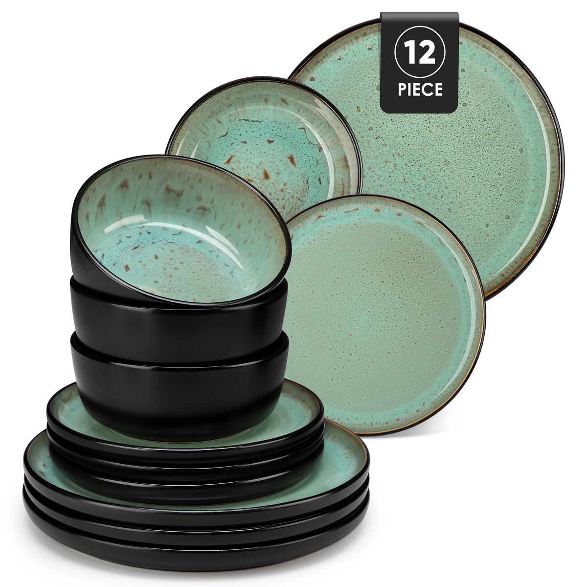 MALACASA Ceramic Dinnerware Set With Handmade Glazed Stoneware