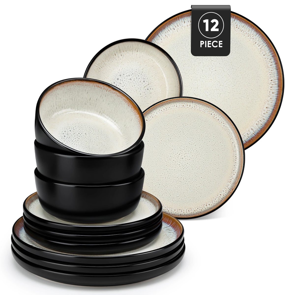 MALACASA Ceramic Dinnerware Set With Handmade Glazed Stoneware