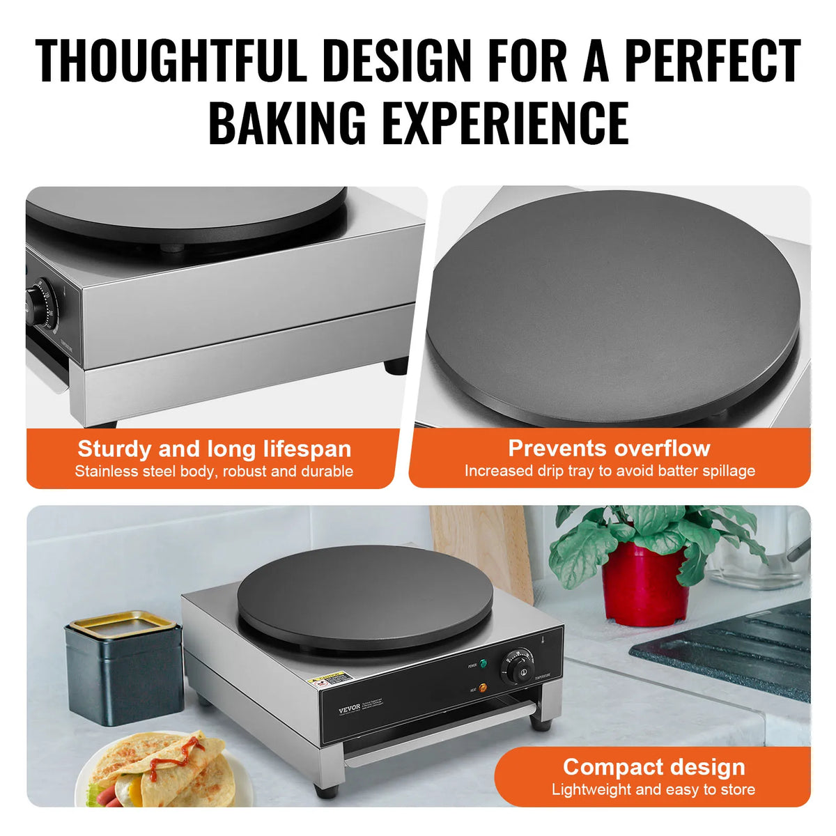 SucceBuy Electric Crepe Maker Nonstick Commercial Pancake Griddle