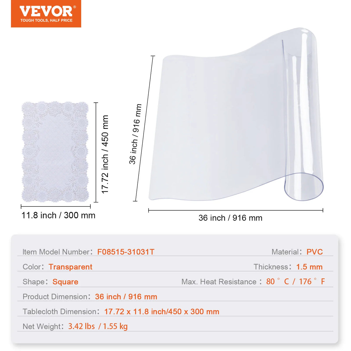 SucceBuy Waterproof PVC Tablecloth And Clear Table Protector
