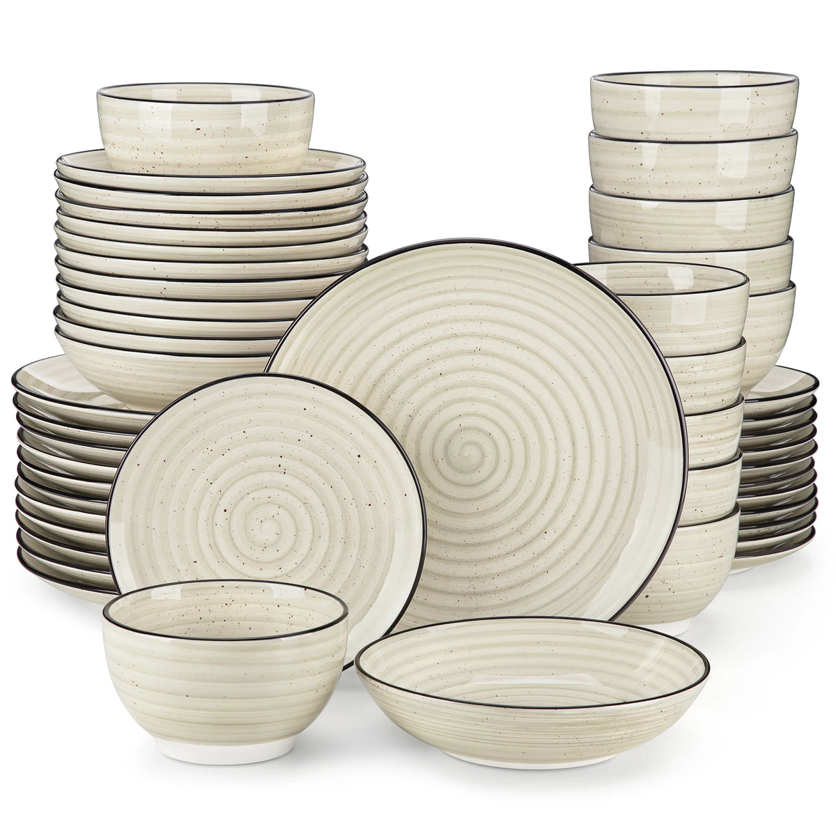MALACASA Ceramic Dinnerware Set With Handpainted Spiral Design