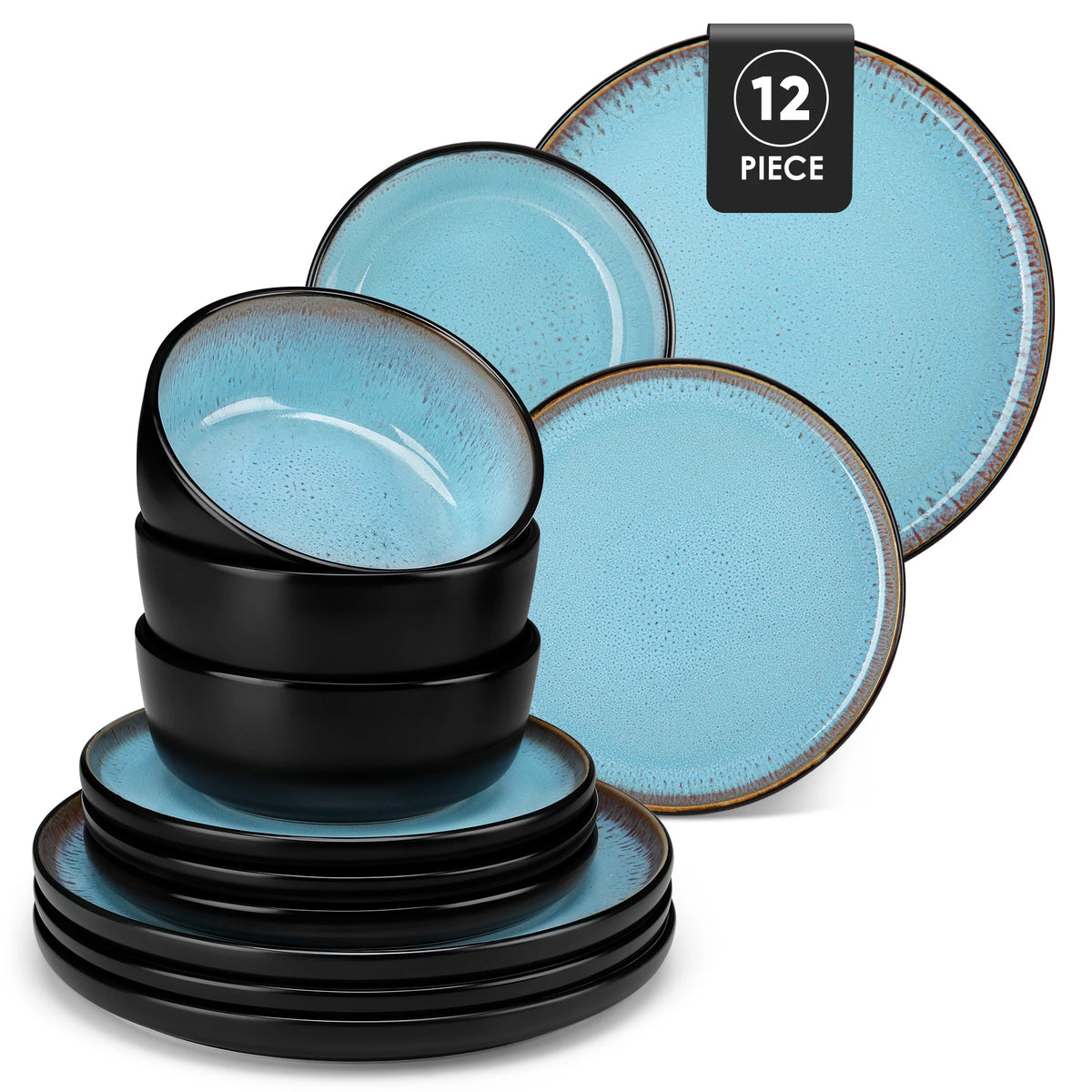 MALACASA Ceramic Dinnerware Set With Handmade Glazed Stoneware