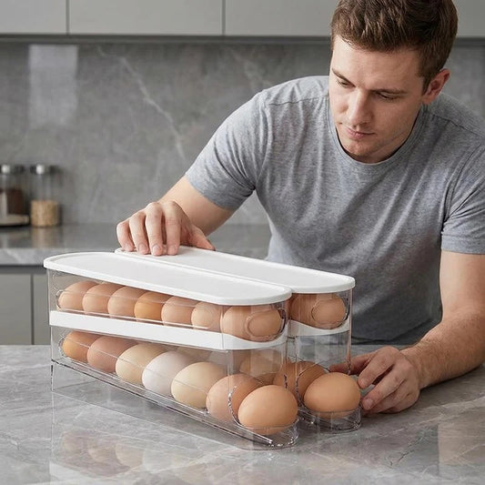 Automatic Rolling Egg Holder Rack For Refrigerator Storage