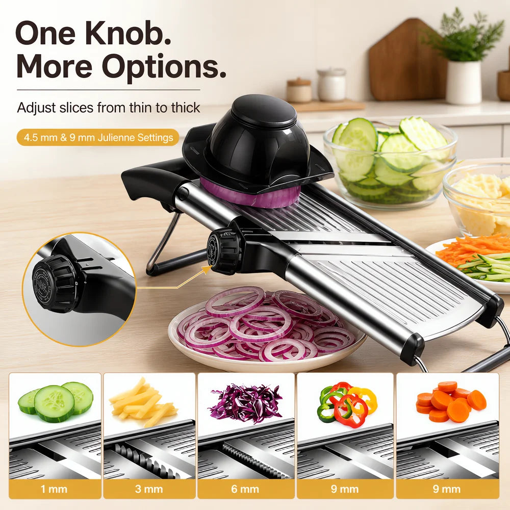 Adjustable Mandoline Slicer With Food Holder And Julienne Cutter blades