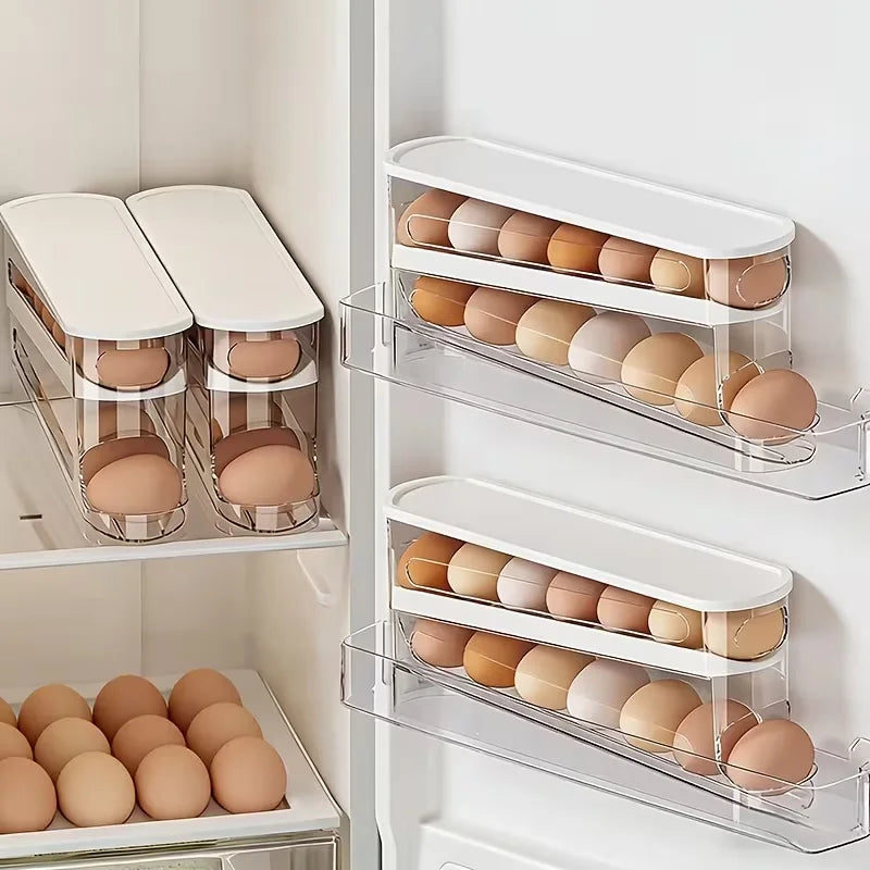Automatic Rolling Egg Holder Rack For Refrigerator Storage