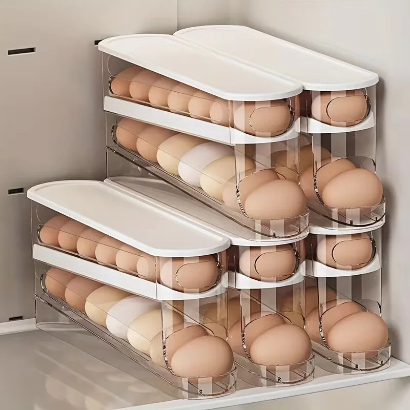 Automatic Rolling Egg Holder Rack For Refrigerator Storage