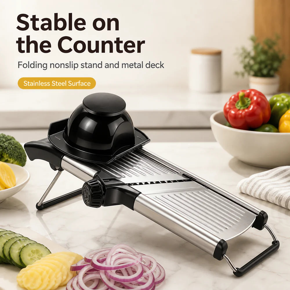Adjustable Mandoline Slicer With Food Holder And Julienne Cutter blades