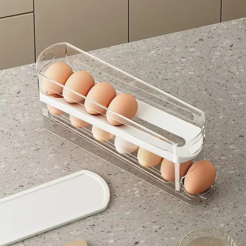 Automatic Rolling Egg Holder Rack For Refrigerator Storage