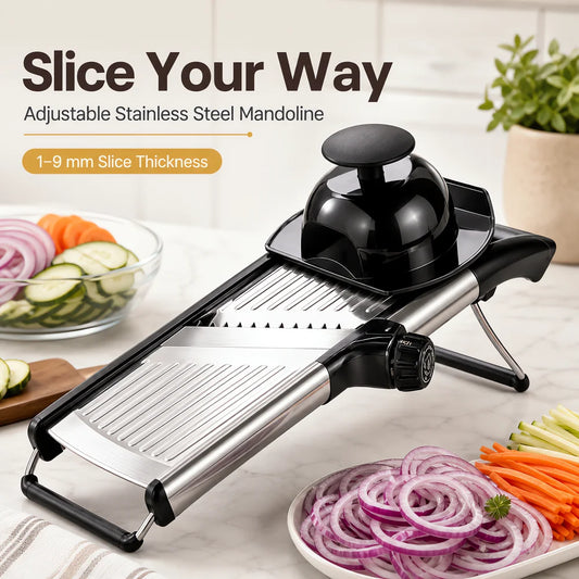 Adjustable Mandoline Slicer With Food Holder And Julienne Cutter blades