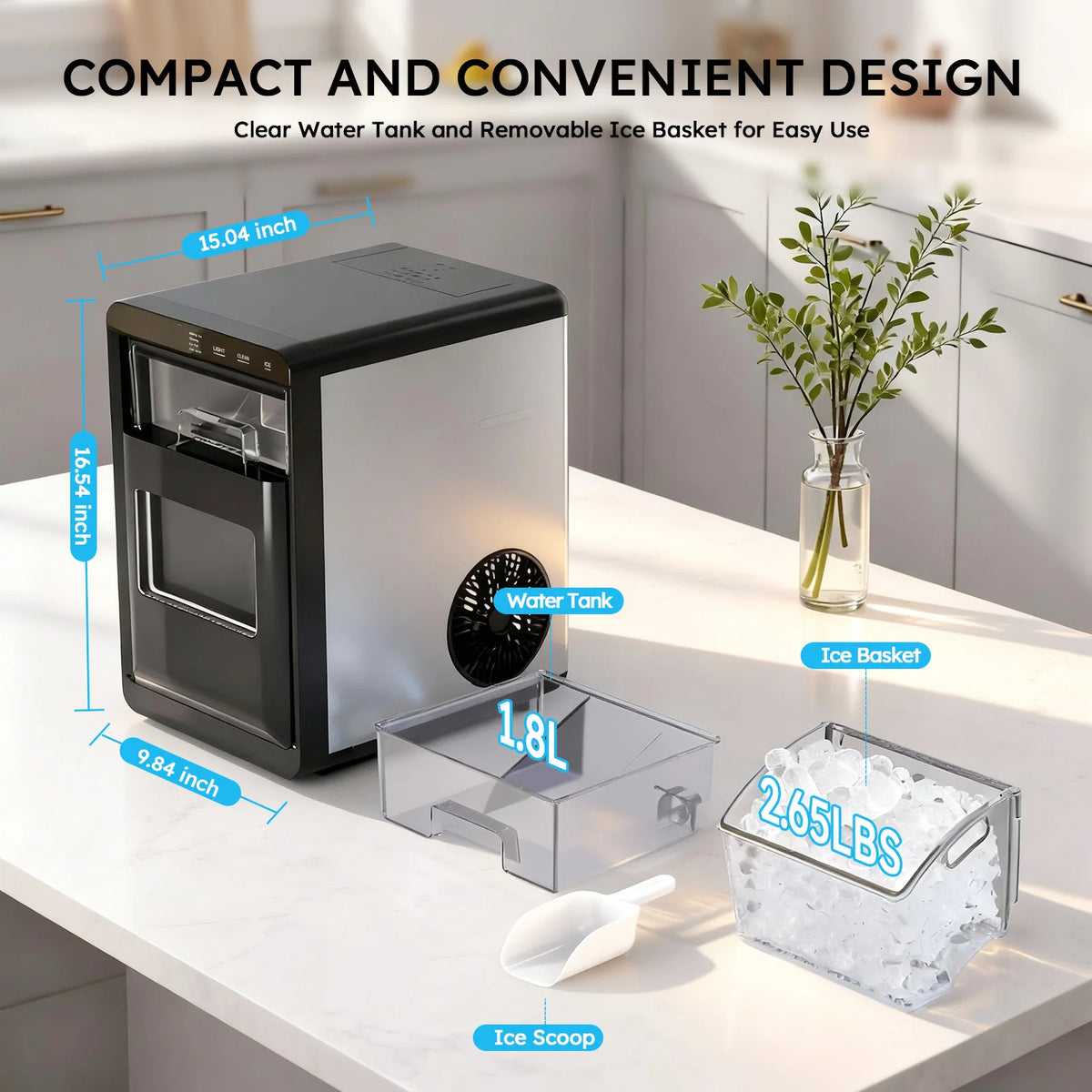 SHICUO Countertop Nugget Ice Maker With Self Cleaning Function