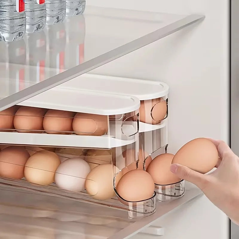 Automatic Rolling Egg Holder Rack For Refrigerator Storage