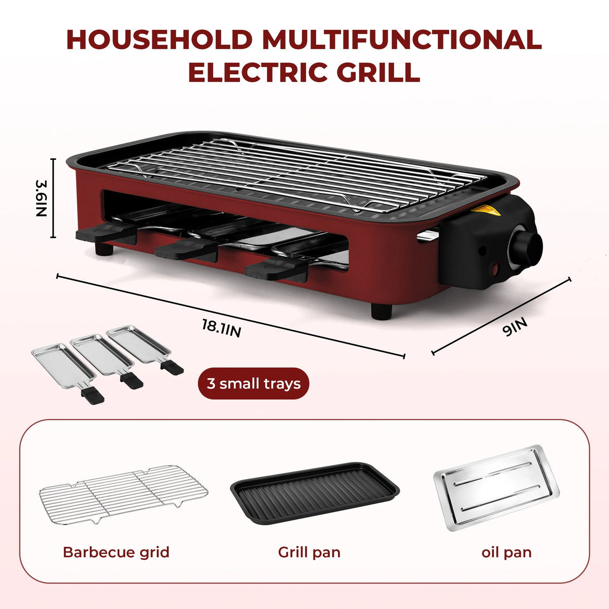 Sumetas Smokeless Electric Grill With Removable Griddle And Tray