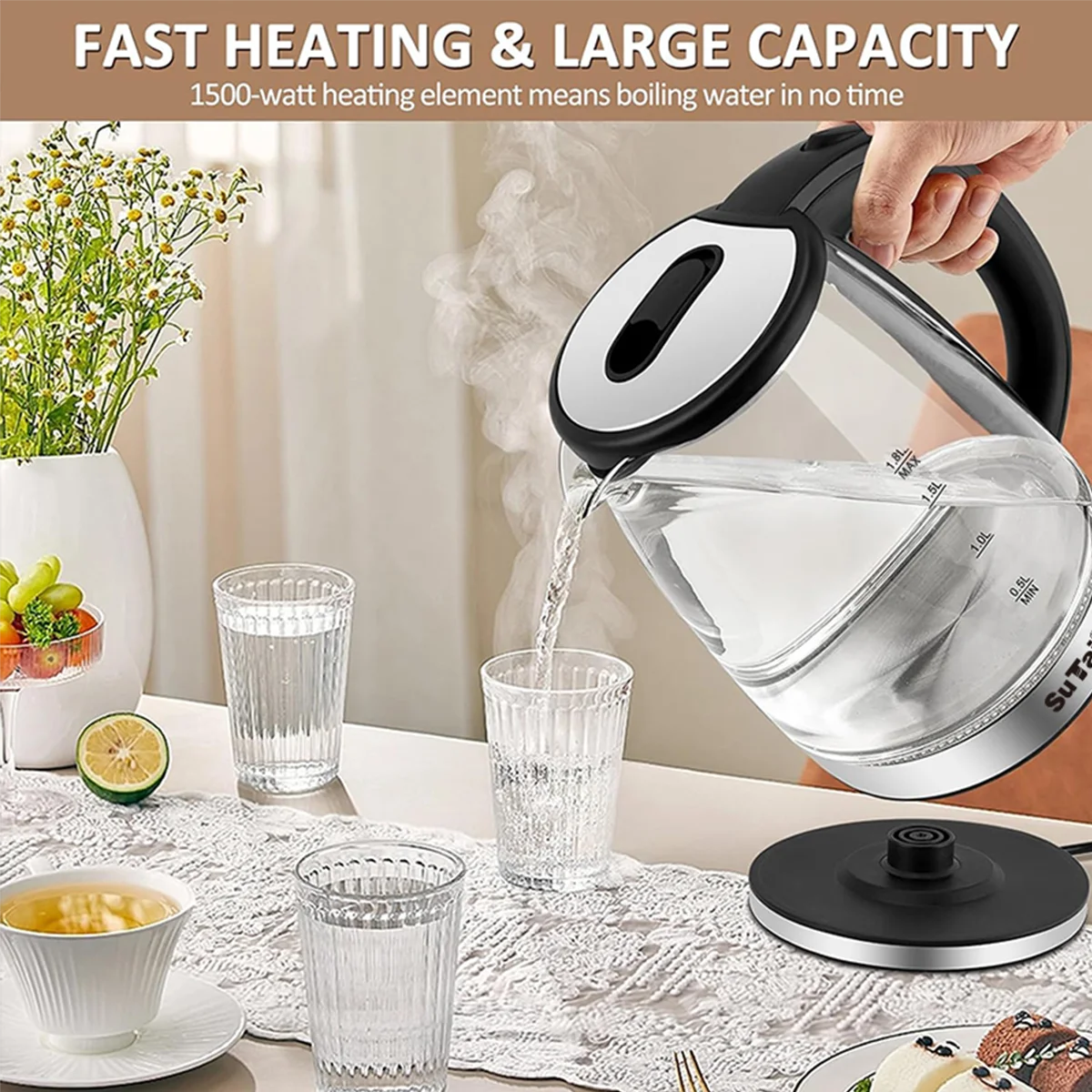 Electric Glass Water Kettle With Fast Boil And Auto Shutoff
