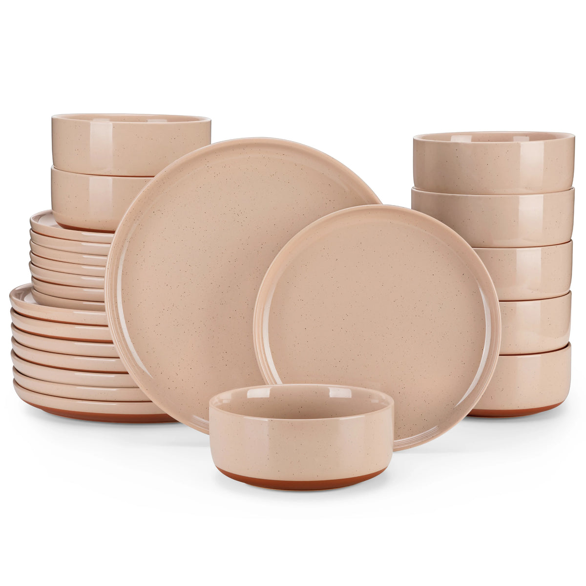 MALACASA TARA Stoneware Dinnerware Set With Curved Edge Design