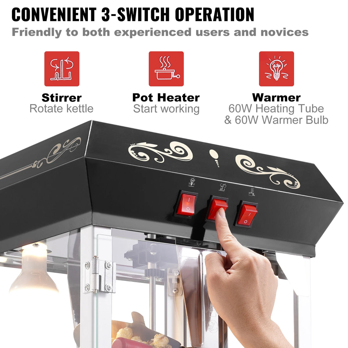SucceBuy Commercial Popcorn Maker Machine With Tempered Glass