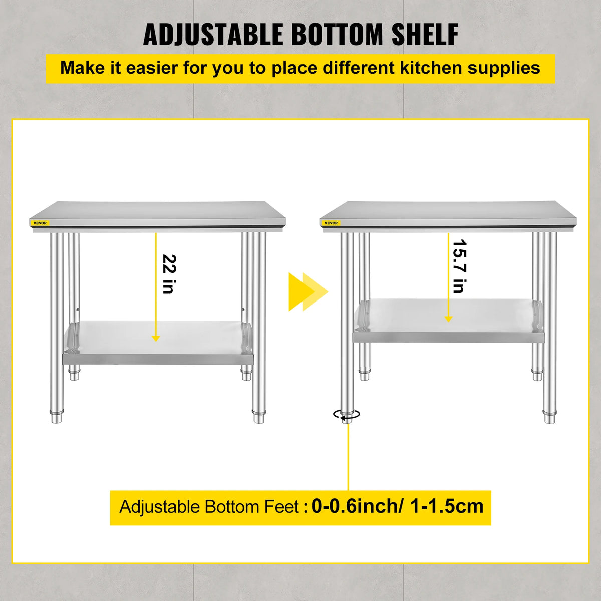 SucceBuy Stainless Steel Commercial Kitchen Work Prep Table With Undershelf