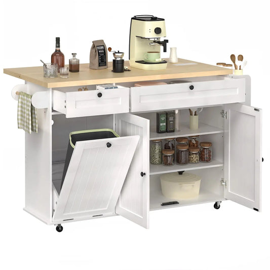ONBRILL Rolling Kitchen Island Cart With Drop Leaf Power Outlet