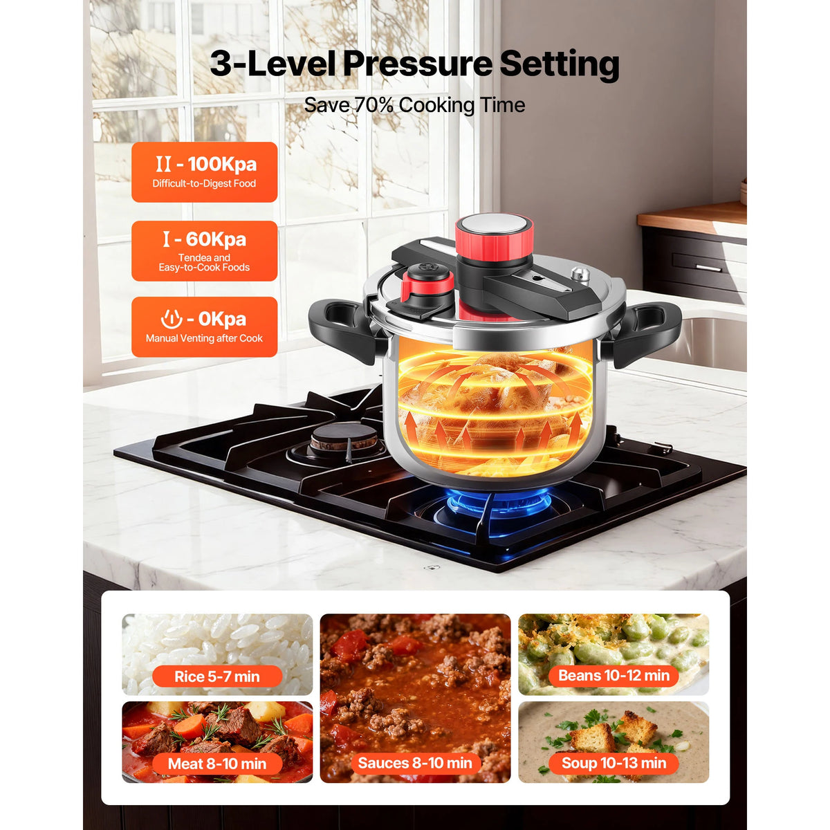Succebuy Stainless Steel Pressure Cooker With Glass Lid Rack