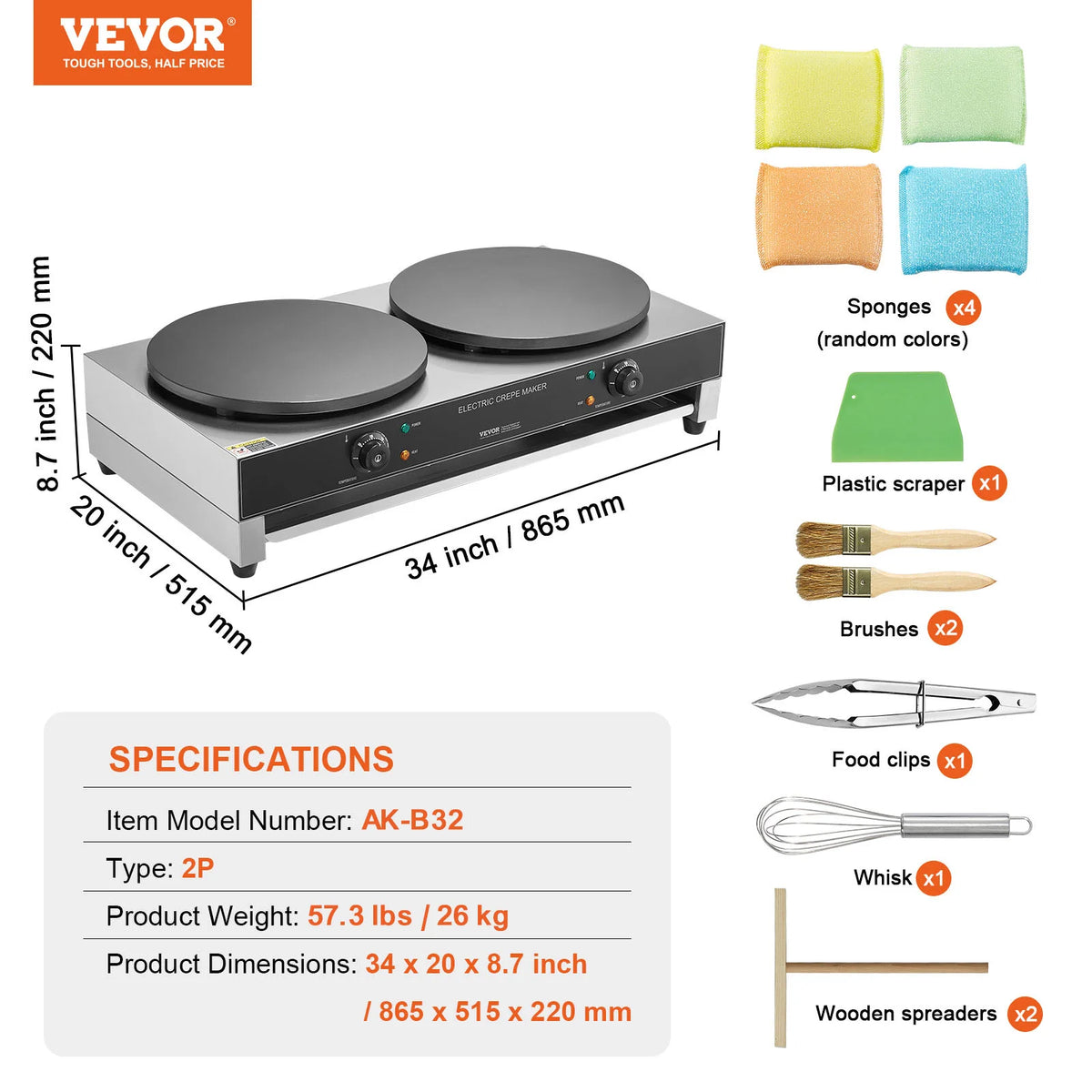 SucceBuy Commercial Electric Crepe Maker With Dual Cooking Plates