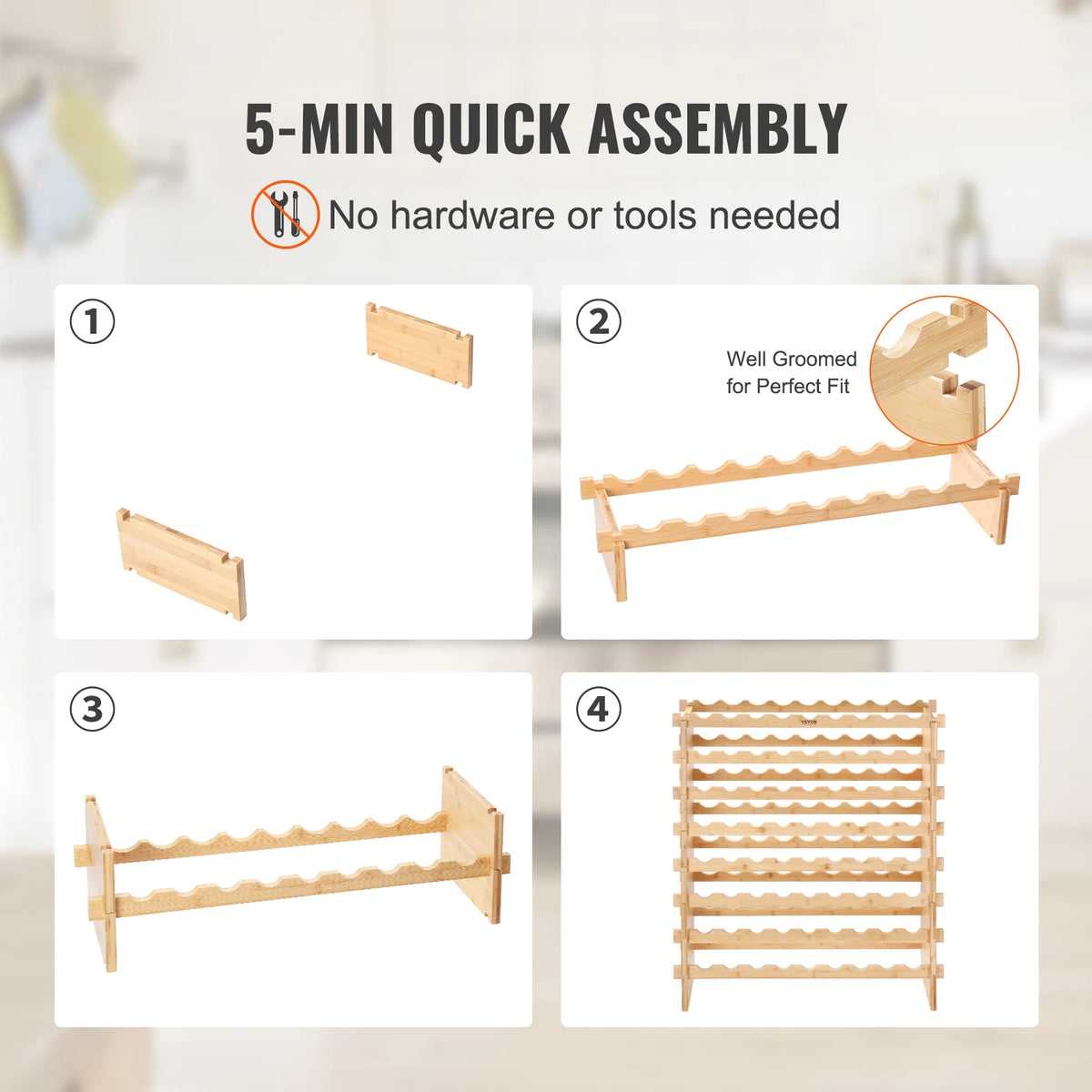 SucceBuy Stackable Bamboo Wine Rack For Kitchen Storage