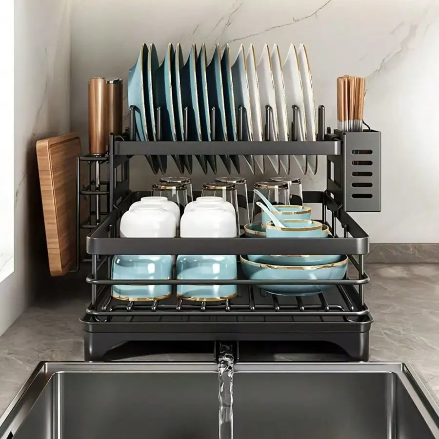 Retractable Stainless Steel Dish Rack With Pot Cup Storage