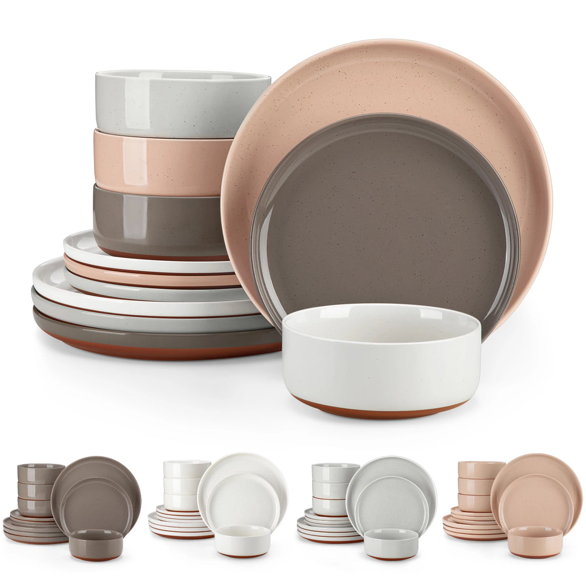 MALACASA TARA Stoneware Dinnerware Set With Curved Edge Design